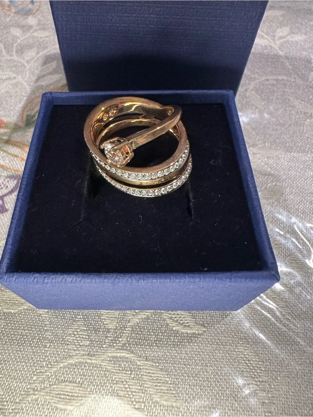 Swarovski Rose Spiral Ring with Floating Crystal Solitaire - 5257535 - NIB